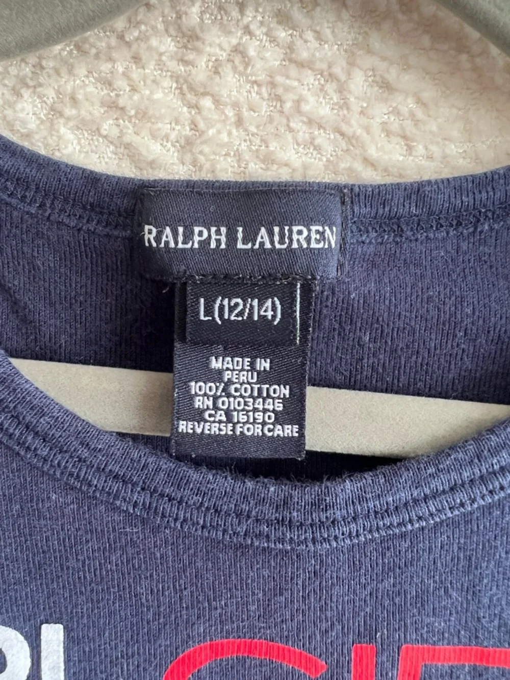 Ralph Lauren Vintage RLGIRL‎ Rare Blue Red Short Sleeve T Shirt Size Large 12/14